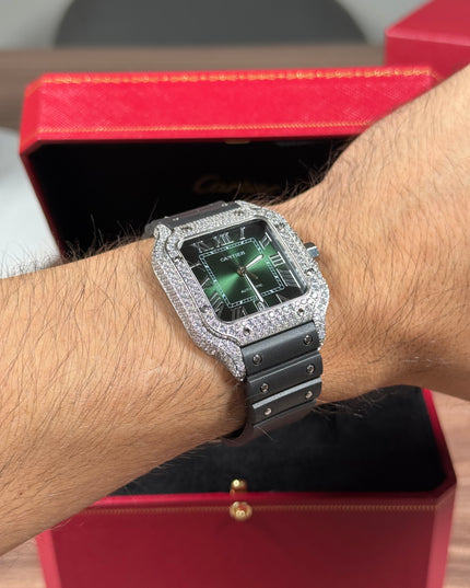CARTIER SANTOS FULL ICE CAUCHO FONDO VERDE SUIZO