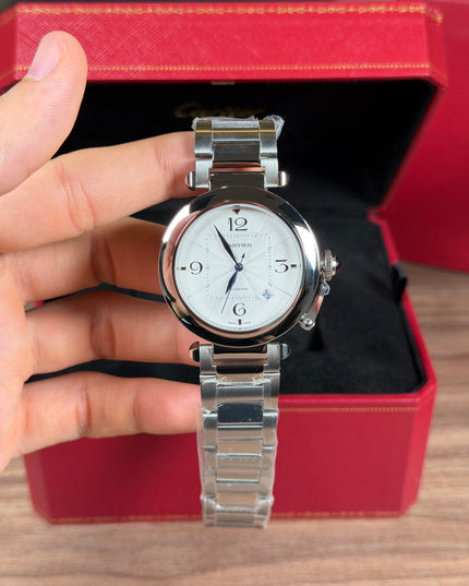 CARTIER PASHA PLATEADO FONDO BLANCO