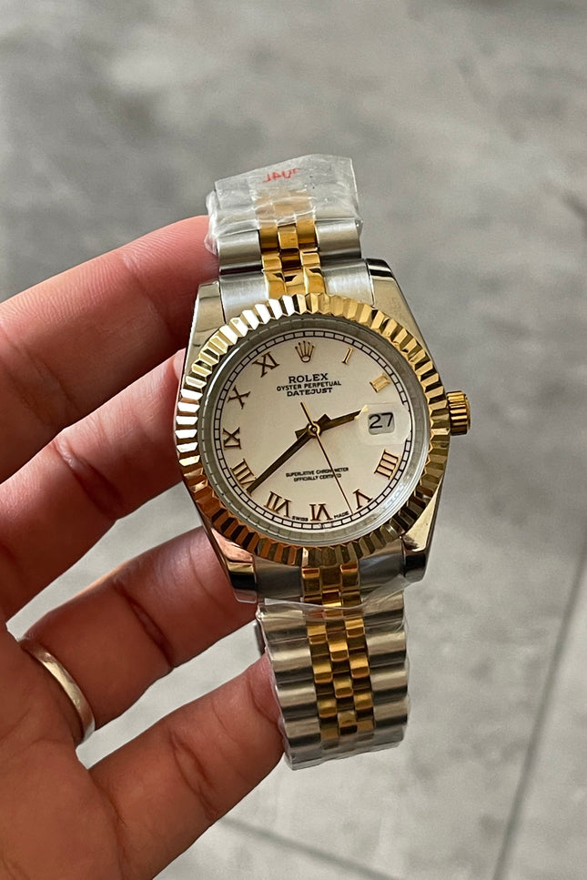 ROLEX DATEJUST  - DOBLE TONO, ROMANO FONDO BLANCO