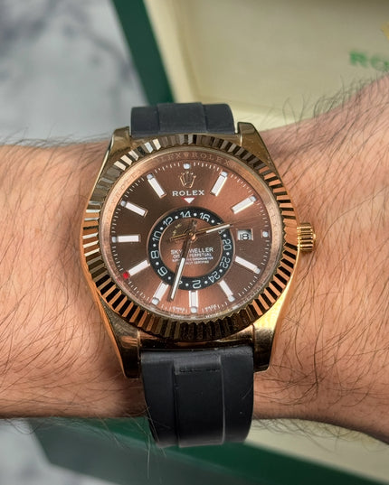 ROLEX SKY-DWELLER CAUCHO - MARRÓN