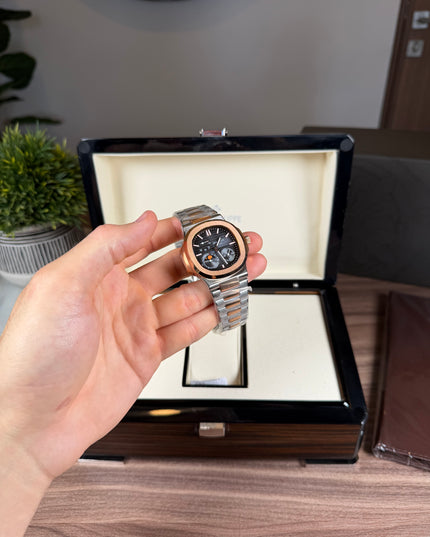 PATEK PHILIPPE NAUTILUS MOON PHASE ROSE GOLD BLACK DIAL