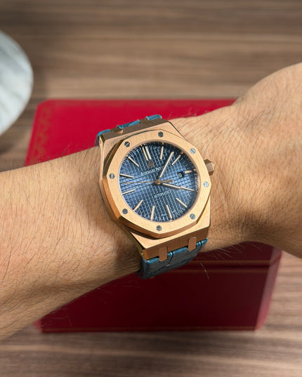 AUDEMARS PIGUET ROYAL OAK PIEL AZUL ROSE GOLD