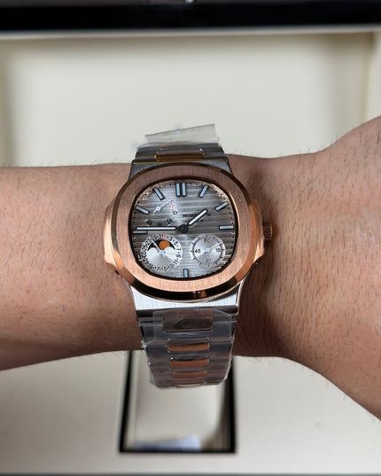 PATEK PHILIPPE NAUTILUS MOON PHASE ROSE GOLD WHITE DIAL