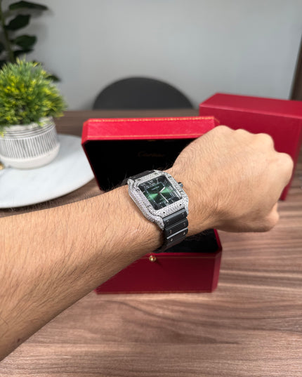 CARTIER SANTOS FULL ICE CAUCHO FONDO VERDE SUIZO