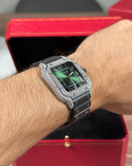 CARTIER SANTOS FULL ICE CAUCHO FONDO VERDE SUIZO