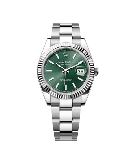 ROLEX DATEJUST PLATEADO - FONDO VERDE BISEL ESTRIADO