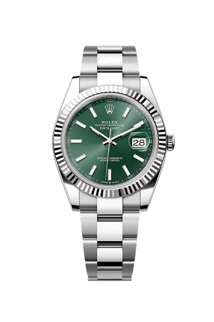 ROLEX DATEJUST PLATEADO - FONDO VERDE BISEL ESTRIADO