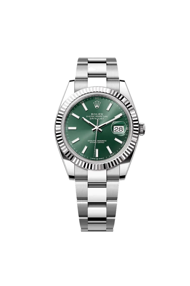 ROLEX DATEJUST PLATEADO - FONDO VERDE BISEL ESTRIADO