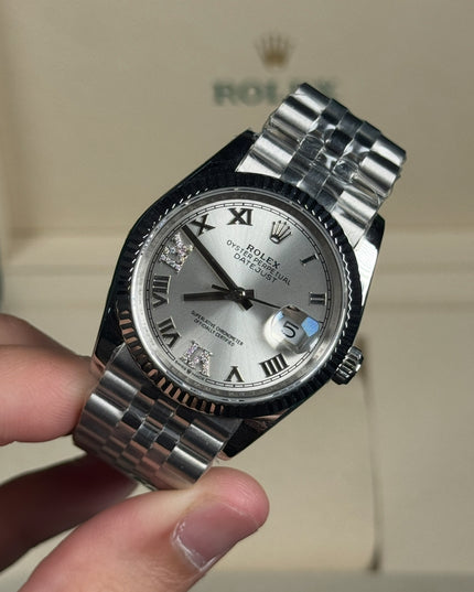 ROLEX DATEJUST DAMA 36MM SUIZO DIAMANTES PLATEADO
