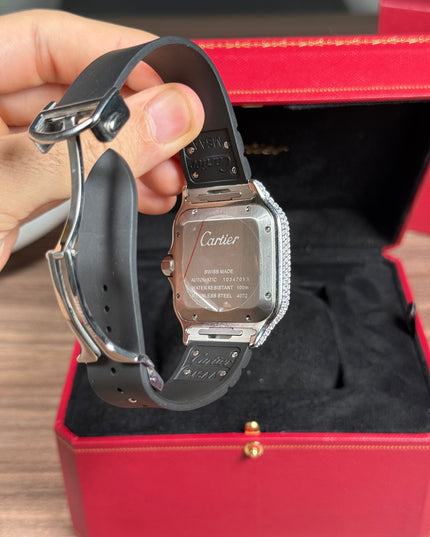 CARTIER SANTOS FULL ICE CAUCHO FONDO VERDE SUIZO