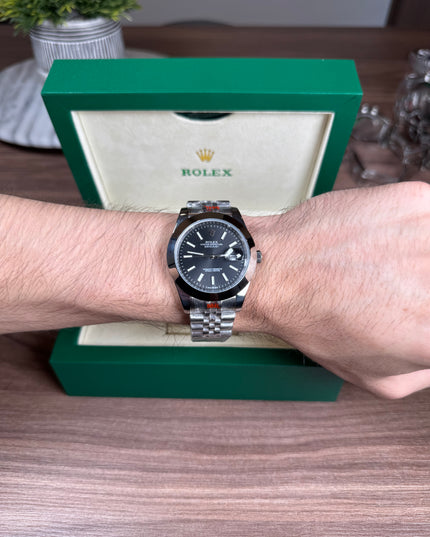 ROLEX DATEJUST PLATEADO - FONDO NEGRO OYSTER