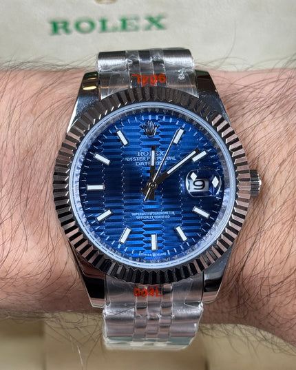 ROLEX DATEJUST PLATEADO - FONDO AZUL GEOMÉTRICO JUBILEE