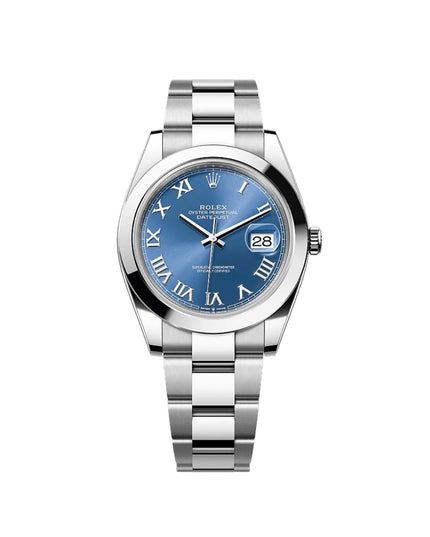 ROLEX DATEJUST PLATEADO - FONDO AZUL ROMANO  OYSTER