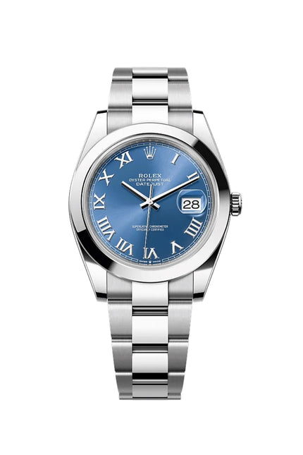 ROLEX DATEJUST PLATEADO - FONDO AZUL ROMANO  OYSTER