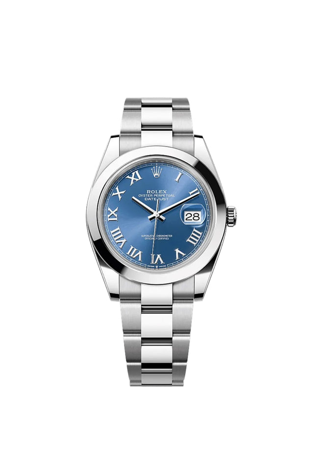 ROLEX DATEJUST PLATEADO - FONDO AZUL ROMANO  OYSTER