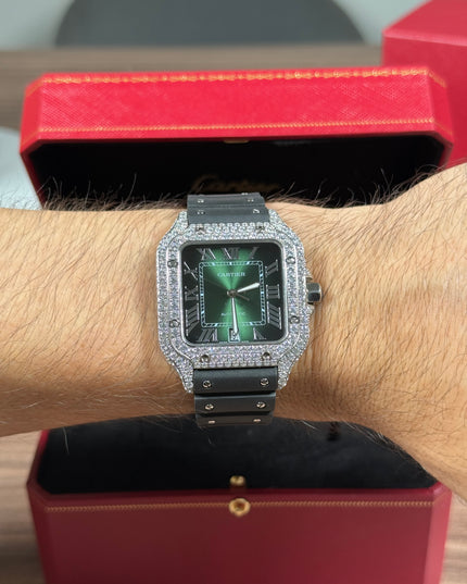 CARTIER SANTOS FULL ICE CAUCHO FONDO VERDE SUIZO