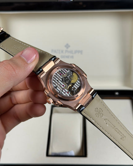 PATEK PHILIPPE NAUTILUS MOON PHASE ROSE GOLD CORREA CUERO
