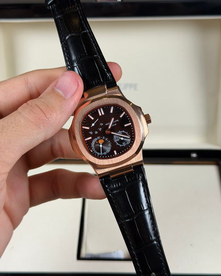 PATEK PHILIPPE NAUTILUS MOON PHASE ROSE GOLD CORREA CUERO
