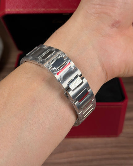 CARTIER PASHA PLATEADO FONDO AZUL