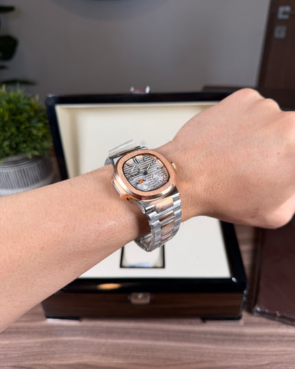 PATEK PHILIPPE NAUTILUS MOON PHASE ROSE GOLD WHITE DIAL
