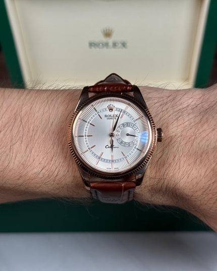 ROLEX CELLINI DATE - ROSEGOLD CAFÉ FONDO BLANCO