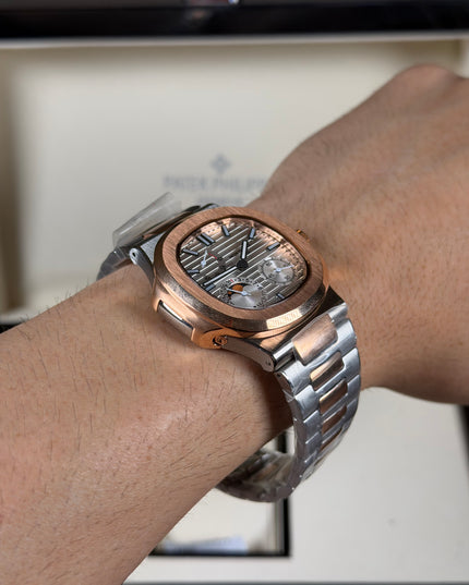 PATEK PHILIPPE NAUTILUS MOON PHASE ROSE GOLD WHITE DIAL