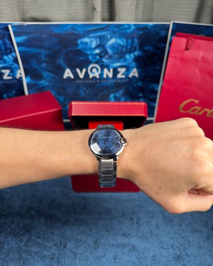 CARTIER BALLON BLEU SUIZO DOBLE EXTENSIBLE - FONDO AZUL