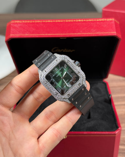 CARTIER SANTOS FULL ICE CAUCHO FONDO VERDE SUIZO