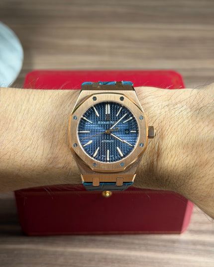 AUDEMARS PIGUET ROYAL OAK PIEL AZUL ROSE GOLD