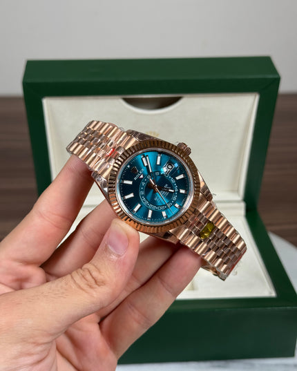 ROLEX SKY-DWELLER ROSE GOLD SUIZO - FONDO AZUL