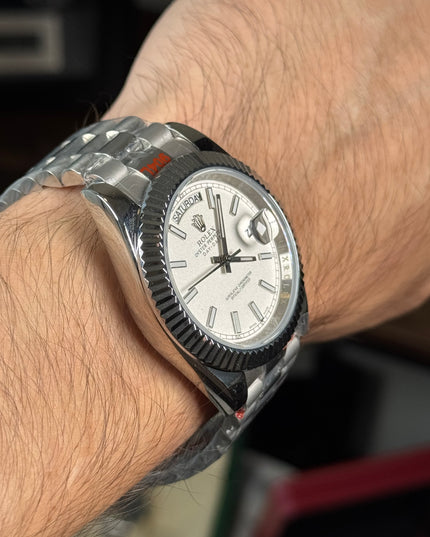 ROLEX DAY DATE PLATEADO - FONDO BLANCO