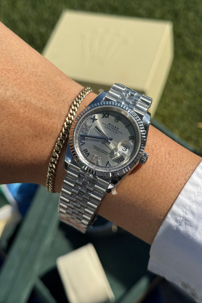 ROLEX DATEJUST DAMA 36MM SUIZO DIAMANTES PLATEADO