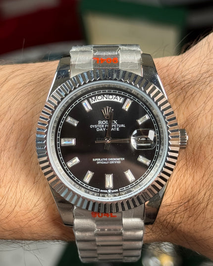 ROLEX DAY DATE PLATEADO - FONDO NEGRO