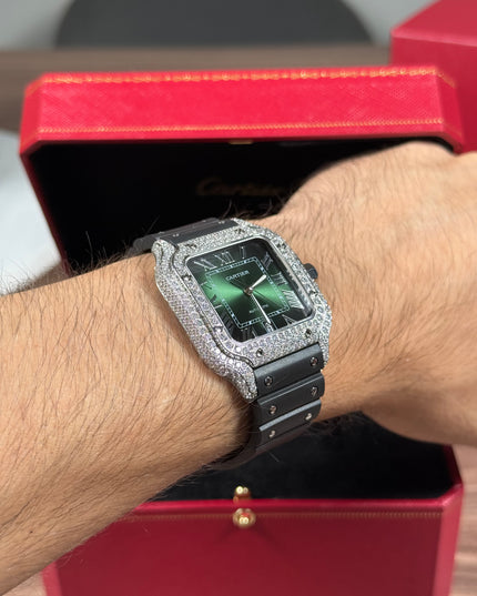CARTIER SANTOS FULL ICE CAUCHO FONDO VERDE SUIZO