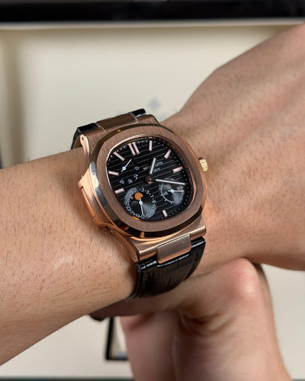 PATEK PHILIPPE NAUTILUS MOON PHASE ROSE GOLD CORREA CUERO