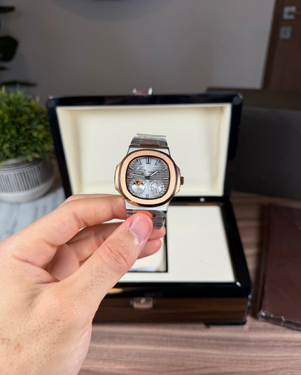 PATEK PHILIPPE NAUTILUS MOON PHASE ROSE GOLD WHITE DIAL