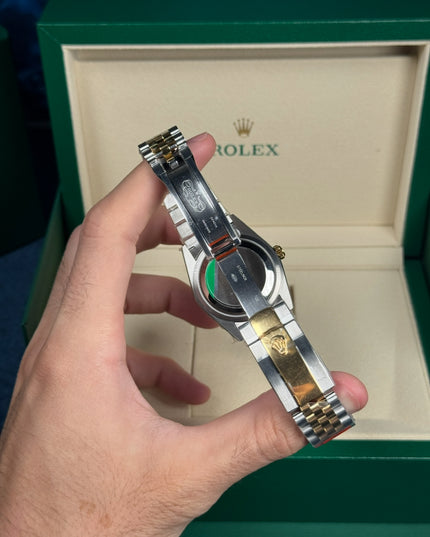 ROLEX DATEJUST DAMA 36MM SUIZO DIAMANTES DOBLE TONO FONDO NEGRO