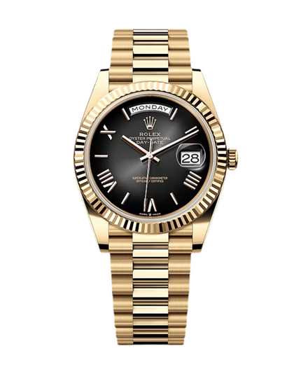 ROLEX DAY DATE II 41mm - BLACK ROMAN DIAL & BEZEM, YELLOW GOLD PRESIDENT BRAZALET