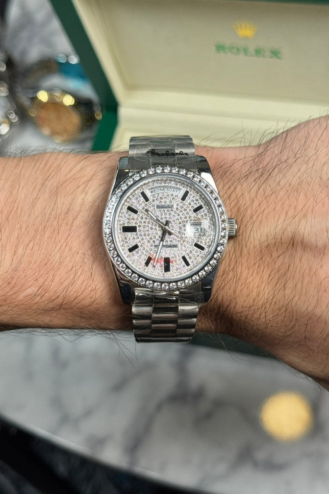 ROLEX DAY- DATE DIAMANTES PLATEADO