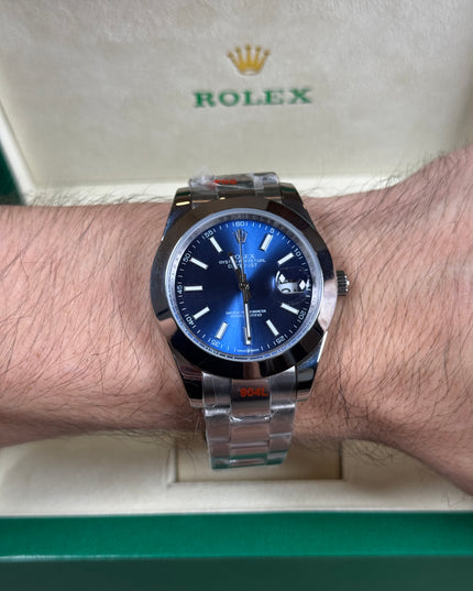 ROLEX DATEJUST PLATEADO - FONDO AZUL OYSTER