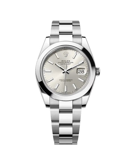 ROLEX DATEJUST PLATEADO - FONDO GRIS CLARO OYSTER