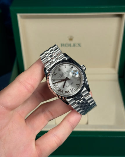 ROLEX DATEJUST DAMA 36MM SUIZO DIAMANTES PLATEADO