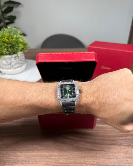 CARTIER SANTOS FULL ICE CAUCHO FONDO VERDE SUIZO