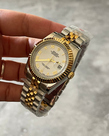 ROLEX DATEJUST  - DOBLE TONO, ROMANO FONDO BLANCO