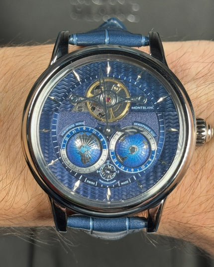 MONTBLANC TOURBILLON CYLINDRIQUE GEOSPHERES VASCO DA GAMA BLUE DIAL