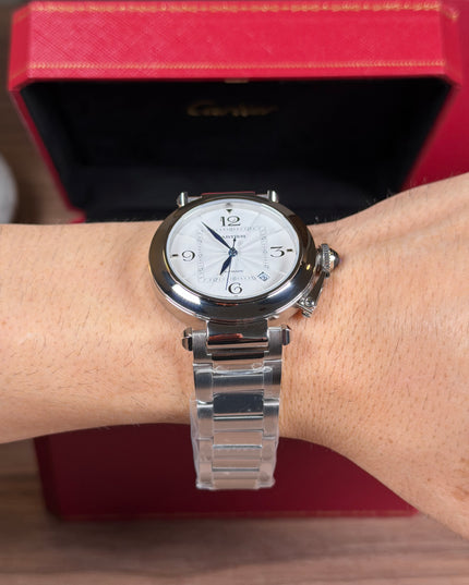 CARTIER PASHA PLATEADO FONDO BLANCO