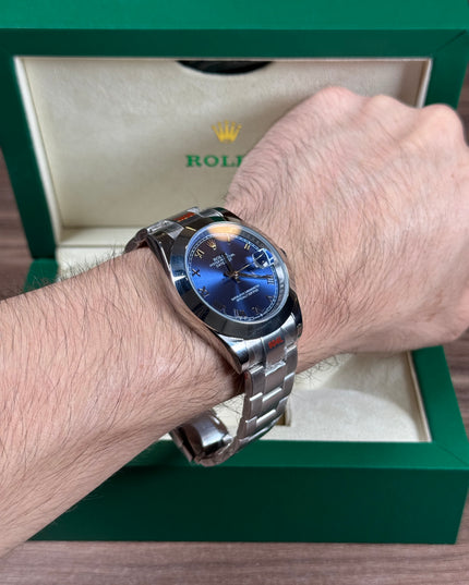 ROLEX DATEJUST PLATEADO - FONDO AZUL ROMANO  OYSTER