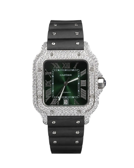 CARTIER SANTOS FULL ICE CAUCHO FONDO VERDE SUIZO
