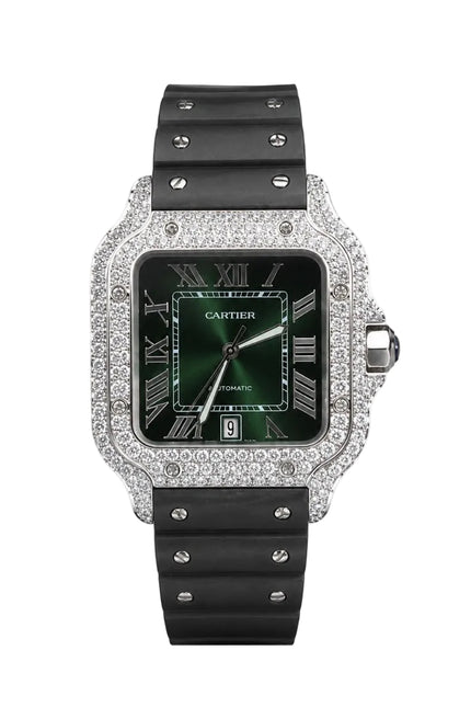CARTIER SANTOS FULL ICE CAUCHO FONDO VERDE SUIZO