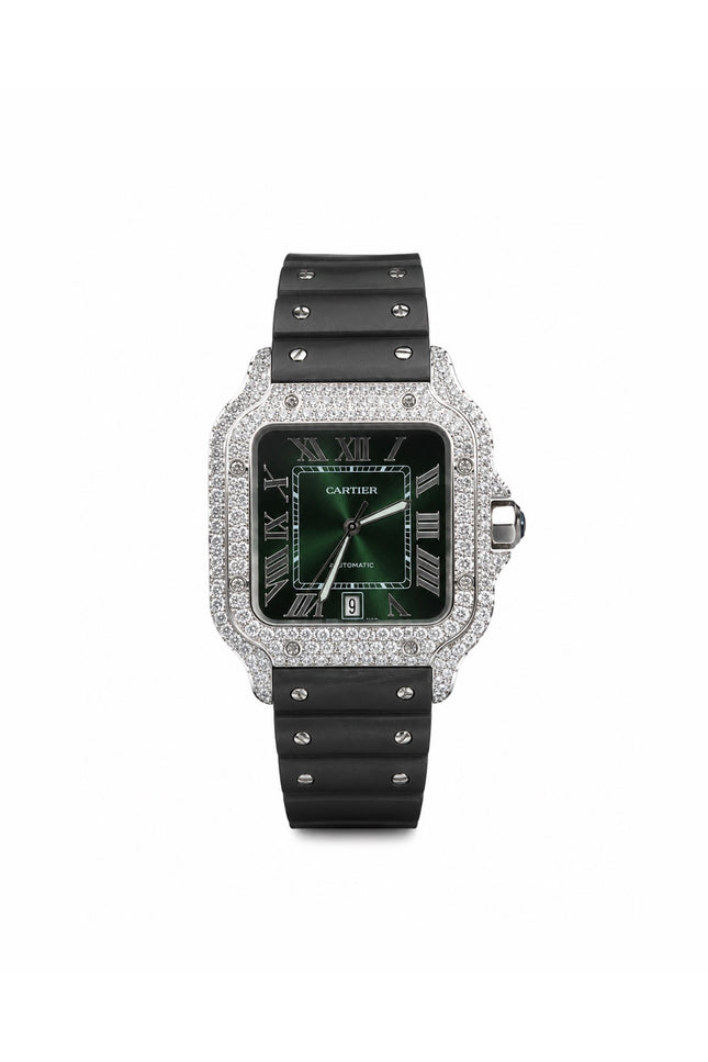 CARTIER SANTOS FULL ICE CAUCHO FONDO VERDE SUIZO